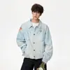 Chaqueta de Mezclilla Azul con Rayas Degradadas Estilo Retro Americano para Hombre Otoño Nuevo Estilo Divertido Nicho Ropa Exterior Holgada Top de Pareja