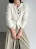 Cárdigan de Punto Suave con Cuello Redondo Estilo Perezoso LUXI para Mujer, Dobladillo Enrollado de Otoño, Chaqueta Suéter Simple y Versátil ss1101