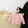 Cardigan de malha infantil estilo coreano primavera 2025 novo estilo estilo ocidental bebê menina suéter fino cor sólida outono tudo combinando moderno