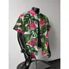 Camisa de Seda Gelo Havaiana com Estampa de Flores para Praia de Manga Curta Masculina Verão Tailândia Férias na Costa Estilo Sudeste Asiático Camisa Externa Masculina
