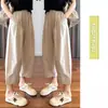 Pantalones casuales de pierna recta finos de verano para mujer, pantalones adelgazantes de talla grande para cuerpo con forma de pera, pantalones tipo harén holgados cropped de papá