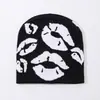Gorro de Lana Tejido Jacquard con Patrón de Labios, Estilo Perezoso Hip-Hop, Cálido, Versátil, Calle, Exterior, Nueva Moda, Transfronterizo
