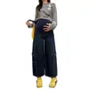 Pantalones de trabajo de mezclilla de pierna ancha de maternidad de moda, nueva colección otoño/invierno 2026, holgados y cómodos, efecto adelgazante, con múltiples bolsillos, pantalones largos