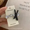 Pinza para el pelo con lunares blancos y negros y lazo con pedrería, estilo Ins coreano nuevo, pinza de moda dulce para flequillo, pinza lateral, accesorio para el pelo para mujer