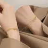 Pulsera Apilable de Doble Capa con Cuentas de Transferencia de Acero de Titanio y Oro de 18 Quilates de Nuevo Estilo Transfronterizo para Mujeres, Joyería Versátil que No se Desvanece, Estilo Simple Ins