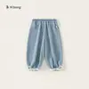 Bangxuan Roupas Infantis Jeans para Meninas Outono Novo Calças Longas Largas Calças Retas para Bebês Calças Estilosas para Bebês