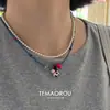 Collar de Cadena para Clavícula de Verano con Colgante de Vaca Feliz Dopamina, Diseño de Nicho, Rojo y Azul con Perlas, Accesorios