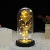 Nova Tampa de Vidro Luminosa Flor Artificial Rosa Flor Eterna Decoração Folha de Ouro Flor de Sabão Presente Ornamento LED de Mesa