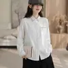Camisa de Algodão Puro Bordada Manga Longa Solta Emagrecedora Estilo Coreano Estilo Preguiçoso Versátil Casual Primavera Outono Camisa Top de Nicho