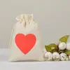 Nueva Bolsa de Lino Imitación con Bolsillo de Cordón Corazón Decoración de Fiesta de Bodas Bolsa de Lino Corazón Empaque de Regalo Bolsa con Cordón