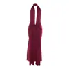Moda Feminina Inverno 2026 Novo Estilo Europeu e Americano Transfronteiriço Vestido Sexy de Alça Profunda Costas Nuas Fenda Cor Sólida