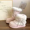Botas de Nieve Gruesas con Adorno de Encaje Estilo Coreano Femenino para Mujer 2026 Nuevo Llegado de Invierno Pisos de Moda con Forro de Terciopelo Cálido