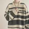 Suéter Listrado de Nova Cor Masculino Outono e Inverno Tricô Casaco Jovem Preguiçoso Solto Gola Redonda Pulôver Roupa Externa