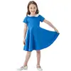 Vestido de Color Sólido con Cuello de Muñeca para Niños de Fuente de Fábrica, Lindo Vestido Estilo Academia para Niñas, Ropa Infantil Vestido de Princesa