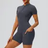 Mono de Yoga de Verano con Cremallera de Manga Corta Europeo y Americano de Amazon para Mujer, Mono Deportivo Ajustado para Baile y Fitness