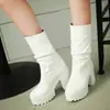 34-46 Otoño/Invierno Botas de Cuero para Mujer con Punta Redonda y Caña Media, Suelas Gruesas y Plataforma Impermeable, Estilo Europeo y Americano, Botas Martin Talla Grande para Mujer