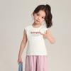 Pudding Camiseta Regata Casual com Estampa de Carta de Menina Haru 2025 Novo Verão Infantil Confortável Moda Sem Mangas