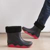 Botas de lluvia de caña media transfronterizas para hombre, impermeables, antideslizantes, para pesca, para lavado de autos, con forro polar, cálidas, zapatos de agua, botas de lluvia de goma para acampar
