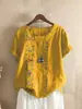 Nova Camiseta Feminina de Verão 2026, Tendência Ins Estilo Coreano Moda Bordada Algodão Linho Manga Curta Top Roupas Femininas