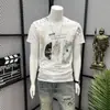 Camiseta de Manga Corta con Estampado de Letras de Marca de Moda para Hombre, Estilo Coreano de Verano, Atuendo Casual Juvenil Elegante y Fresco