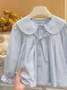 Camisa de Boneca Casual de Algodão Puro Estilo Coreano Nova para Meninas no Outono, Camisa Tendência para Bebês Meninas, Moda Infantil