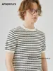 Camiseta de punto de manga corta a rayas de color contrastante APO para hombre, moda de verano para hombre, marca, ajuste slim, cuello redondo, camiseta interior básica