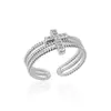Anillo Abierto de Cruz Micro-Pavimentado con Circonita Transfronterizo Europeo y Americano para Mujer, Moda Personalizada, Anillo Simple de Doble Capa, Joyería al por Mayor