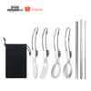 Juego de cuchillo, tenedor y cuchara plegables de acero inoxidable directo de fábrica, para estudiante, picnic, camping, conveniente para exteriores, juego de cuchillo, tenedor y cuchara 304
