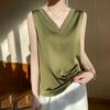 Camisola de Seda de Alto Grado y Peso Pesado para Mujer, Holgada, con Cuello en V, sin Mangas, Traje, Top Básico de Satén