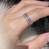 Luxo Leve Sensação de Alto Padrão Zircônia Diamante Total Laço Camada Dupla Fileira de Diamante Anel de Prata Conjunto de Bandas Empilháveis Textura de Diamante Cintilante Versátil