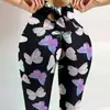 Novas Calças de Corda com Laço Estampadas Digitais de Alta Elasticidade Absorventes de Suor para Fitness, Calças Apertadas de Cintura Alta Slim para Yoga Feminino