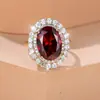 Anel Aberto Rongxing Europeu e Americano Vintage Oval com Pedra Principal Vermelha, Design de Cravação Dupla de Pedras, Decoração de Festa de Casamento