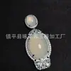 Pingente Ruyi em Forma de Ovo de Pombo com Calcedônia Branca Natural Inlaid, Novo Estilo Chinês Pingente com Fivela de Segurança de Jade Inlaid Banhado a Prata