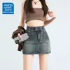 Falda Vaquera de Chica Hot Americana para Mujer Verano 2025 Cintura Alta Empalmada Ropa de Trabajo Falda Corta de Corte A