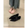 Zapatos Mary Jane de Tacón Grueso Estilo Francés con Punta para Mujer 2025 Nuevo Ante Bajos Slip-On Versátiles Zapatos Individuales