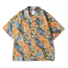 Yidao Vintage 2026 Verano Nuevo Estilo Americano Moderno Estilo Vacacional Seersucker Cuello Cubano Manga Corta Camisa Estampada para Hombre