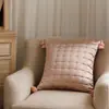 Cojín decorativo acolchado de satén con borlas estilo vintage para sofá de sala de estar, respaldo de cama de dormitorio de alta gama estilo ins