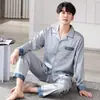 Pijama Masculino Primavera e Outono Manga Longa Seda Fina Estilo Coreano Tamanho Grande Extra Conjunto Casual Seda Gelada Roupas para Casa