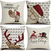 Funda de Almohada Navideña de Lino Nuevo para Amazon Transfronterizo Funda de Almohada de Casa con Santa y Reno Funda para Sofá