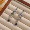 Pendientes de Bufanda de Seda Azul Retro Estilo Étnico, Diseño de Lujo Ligero, Pendientes Largos Azules de Alta Resistencia, Accesorios para Orejas Únicos y Distintivos