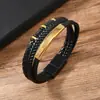 E-commerce Transfronteiriço Suprimento Europeu e Americano Couro Fivela Magnética Pulseira Masculina Multicamadas Trançada Aço Inoxidável Venda Direta do Fabricante Pulseira