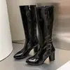 Tallas 34-43 Otoño e Invierno Transfronterizos Zapatos de Talla Grande Versátiles Cremallera Lateral Botas Altas Suela de Goma Antideslizante Suela Suave Punta Redonda Charol