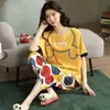 Pijama feminino verão manga curta calça cropped estilo coreano fofo solto traje estudante fino jovem verão roupa de casa