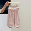 Calça Casual Nova Estilo para Meninas com Laço e Renda de Primavera, Moda Coreana Tendência Calça Longa para Bebês Meninas, Roupas Infantis Tendência