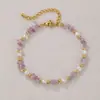 Pulseira Colar de Pérolas com Pedras de Ametista Verão Novo Pedra Natural Design de Nicho Sensação de Alto Padrão