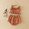 Ropa de Bebé Verano Tirante Encaje Ropa Moldeadora para Gorditos Niños Gasa Linda Divertida Conjunto Lindo Conjunto de Dos Piezas con Borde de Oreja