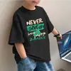 2097# Roupa Infantil Meninos Verão Gola Redonda Jaqueta Casual Solta Camiseta Crianças Médias e Grandes Algodão Meia Manga Roupa de Verão