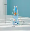 Modelo de velero de madera mediterráneo Set de decoración de escritorio hecho a mano Barco con red azul Muebles para el hogar frescos y creativos