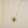 Collar de Plata de Ley S925 con Zirconia Esmeralda para Mujer, Diseño de Nicho, Retro, Lujo Ligero, Versátil, Cadena para Clavícula Incrustada con Diamantes
