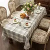 Mantel Rectangular, Stock Disponible, Polié Aspecto Lino Resistente a Salpicaduras Cuadros Tartán, Opciones Multicolor con Borde de Borlas para Comedor, Fiesta y Decoración del Hogar, Suministro Directo de Fábrica